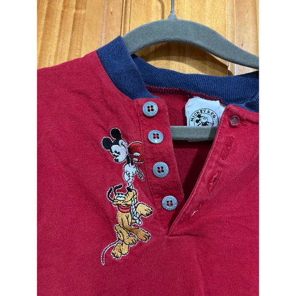 Vintage Disney Mickey & Co Embroidered Pluto Mickey Outdoors Henley Long Sleeve - Picture 3 of 6